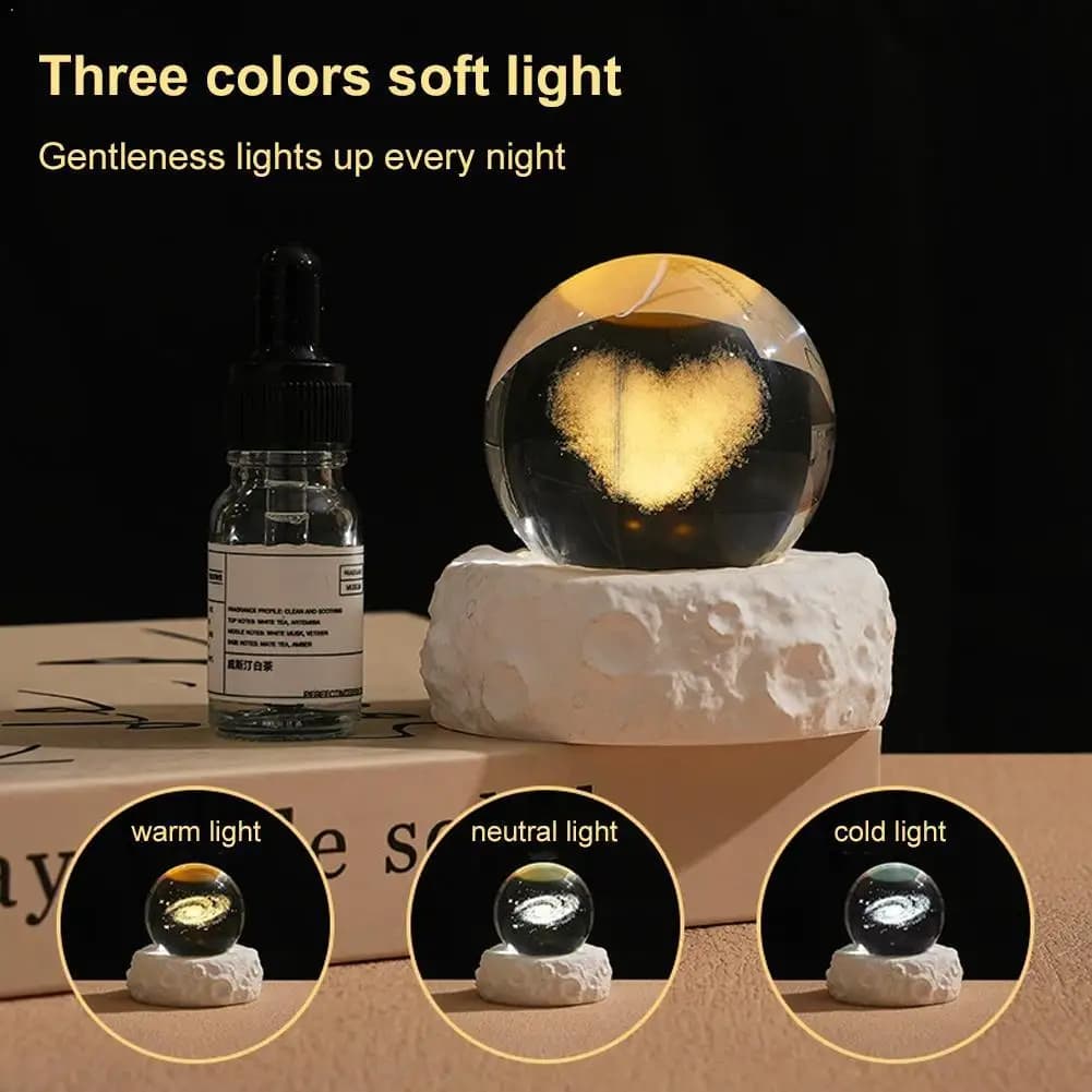 Crystal Night Lamp with Laser Engraving, Birthday Gift, Desk Decoration with USB Wood Base