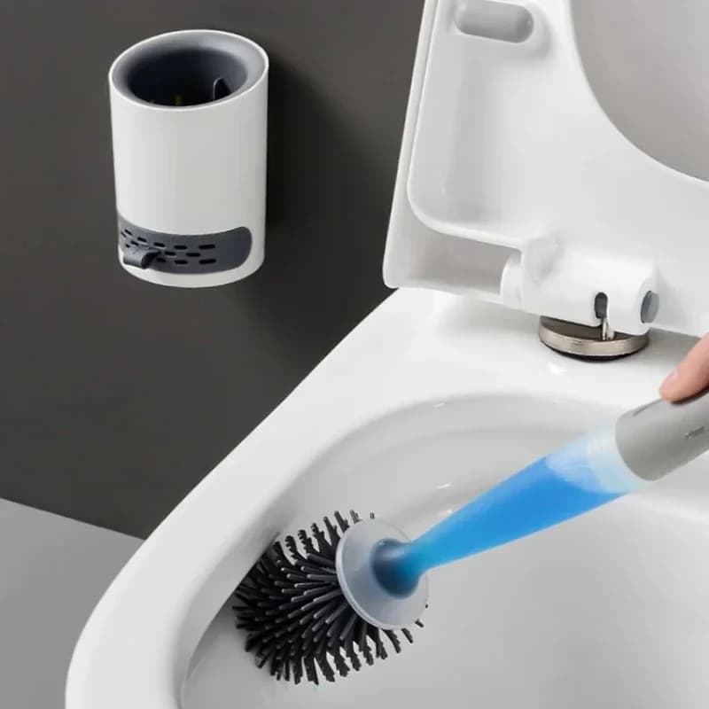 Toilet Brush Cleaner Set Wall-Mounted Silicone Brush with Holder for Corner Cleaning Bathroom Accessories
