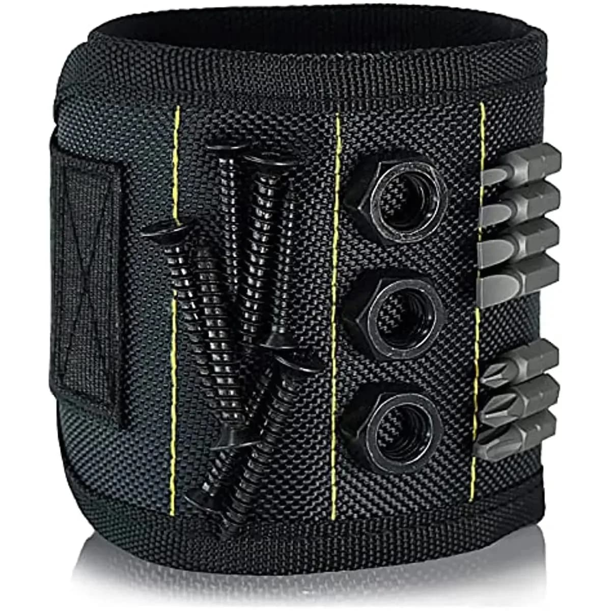 Magnetic wrist strap for fixing screws, nails, drill bits, wrist instrument with strong magnet, black strap for fixing