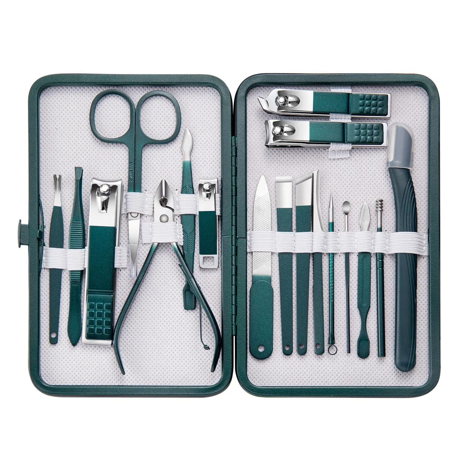 New set of stainless steel nail cutters Set of tools for grooming with portable case Tool for green nail manicure