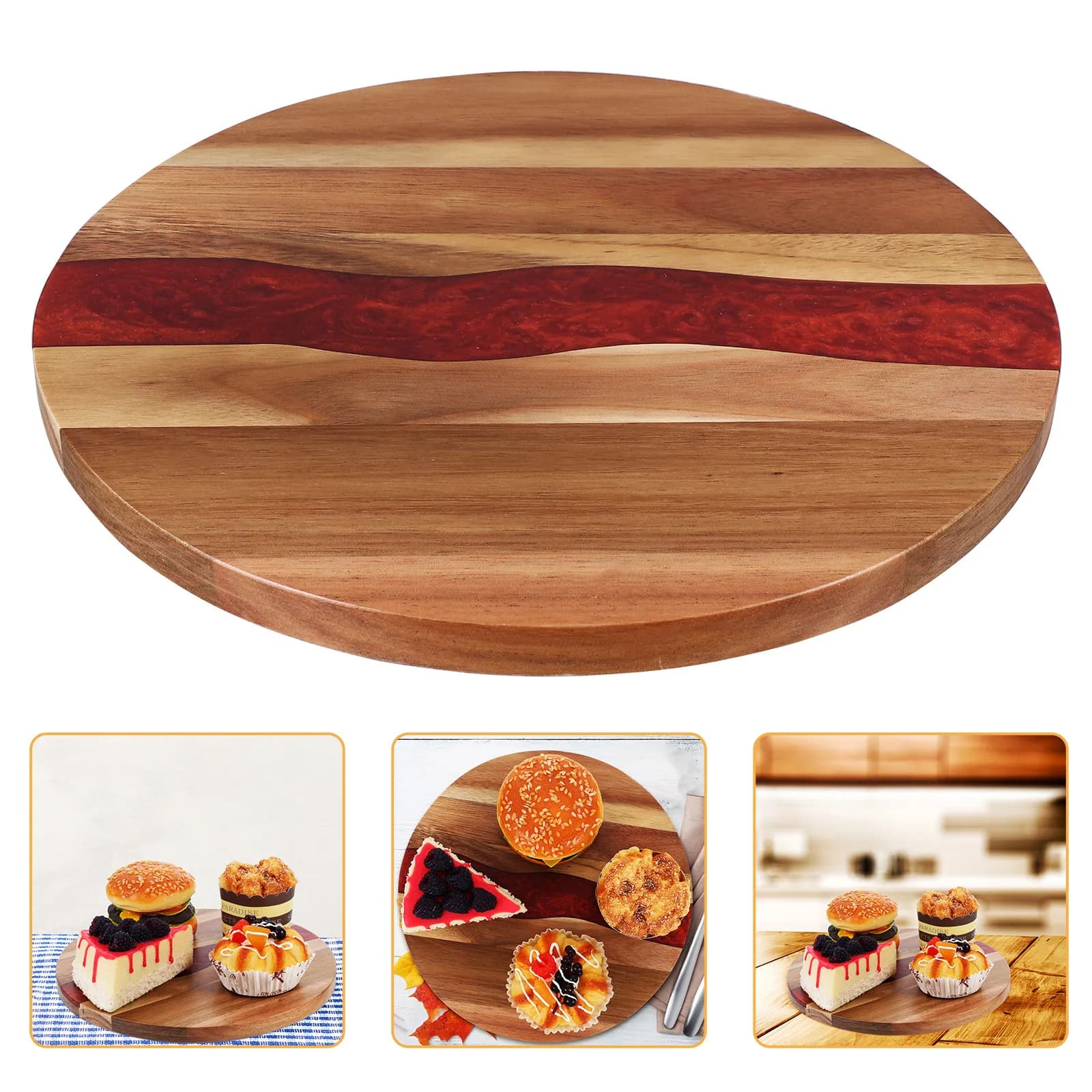 Tagliere Rotondo in Legno Multifunzionale, Robusto Vassoio in Resina e Legno per Servire Salumi, Pane, Carne e Verdure