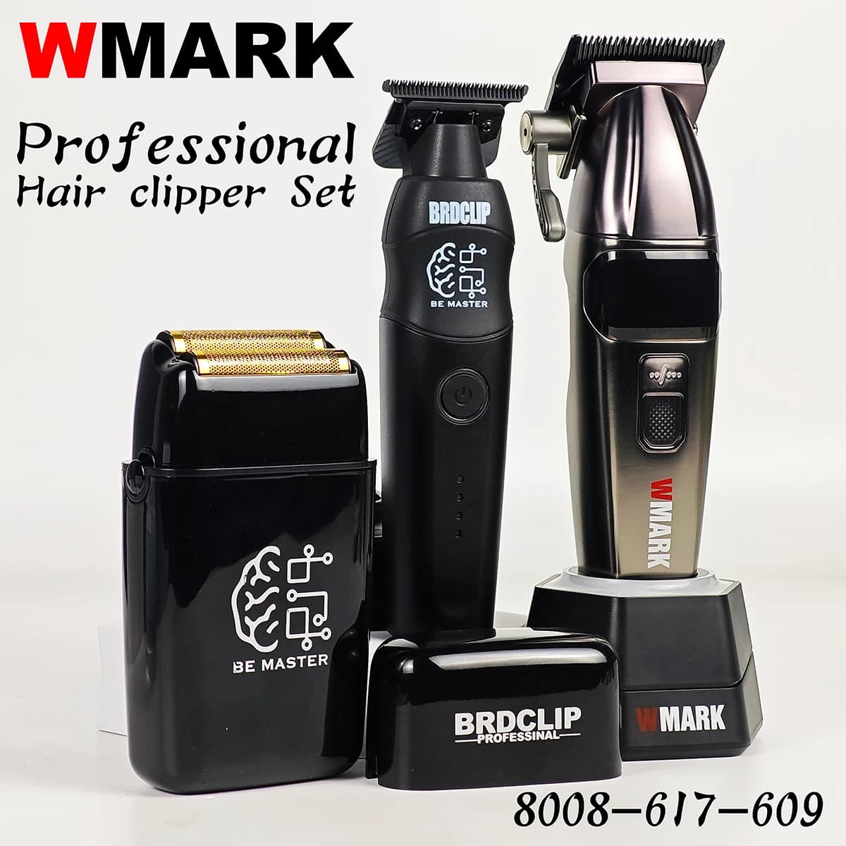 Professional Electric Hair Clipper Set WMARK 8008-617-609 hair trimmer 9000RPM with base DLC Blade barbershop For Man Machine