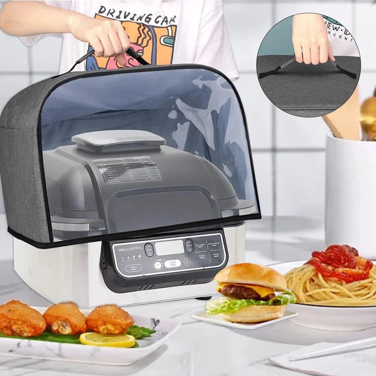 Waterproof Air Fryer Cover Compatible with Ninja Foodi Grill AG301 AG302 AG400 36cm Dust Cover with Dust Cover for Transparent Front Panel