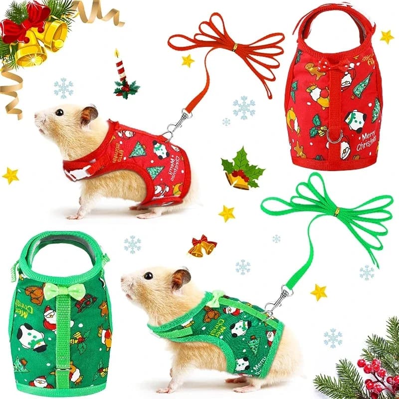 Festival Rabbit Vest Small Pet Animal Harness Leash Set Escape Proof Red/Green for Hamster Mice Guinea Pig Christmas Costume