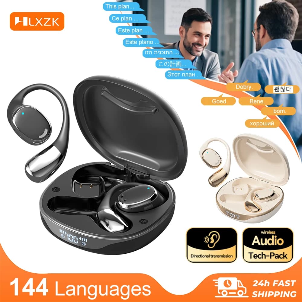 AI Translation Bluetooth Earbuds,144 Languages Real-Time Two-Way Translator,Long Battery,Waterproof Business Travel TWS Headset