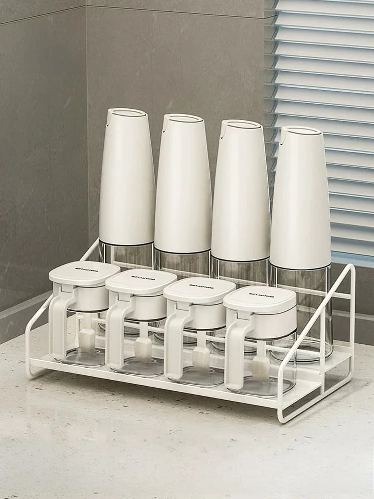 Set di Contenitori per Condimenti da Cucina, Scatola per Sale, Olio e Spezie, Bottiglie in Vetro di Forma Quadrata per Uso Domestico e Cucina