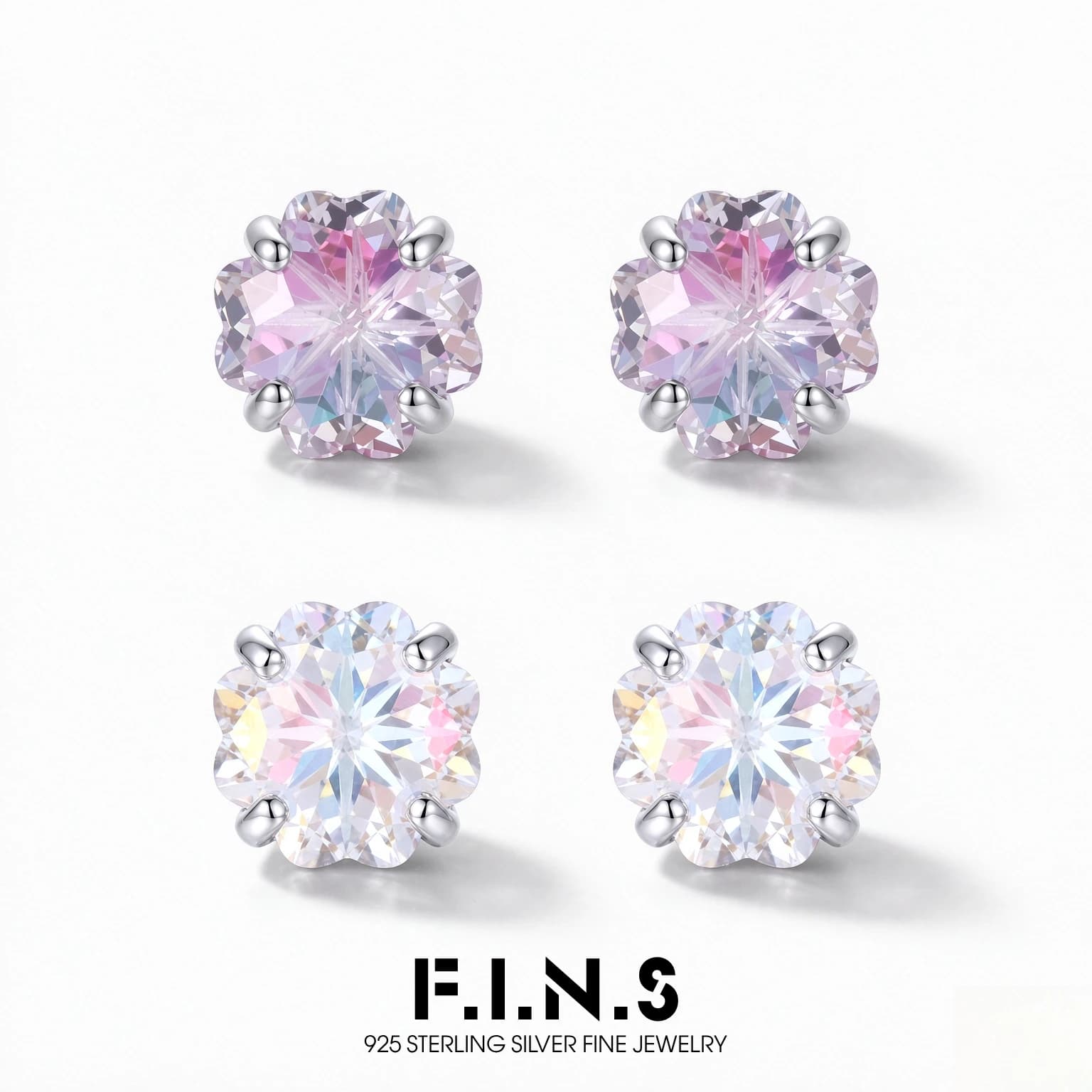 F.I.N.S S925 Sterling Silver Iridescent Four-Leaf Clover Earrings for Women Luxury Minimalism Piercing Fashion Fine Ear Studs