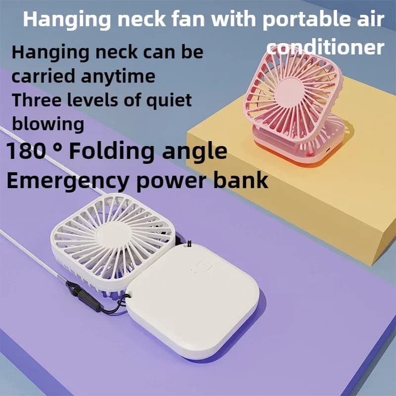 NEW Mini Hanging Neck Fans Portable Folding USB Fans Mute Power Bank Portable Handheld Desktop Multi Function