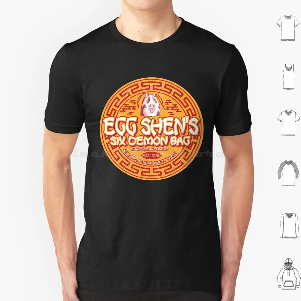 Egg Shen's 6 Demon Bag T-shirt invecchiata di grandi dimensioni 100% cotone Egg Shen 6 Demon Pop Culture Sci Fi Commedia Film Anni '80 Parodia Piccolo