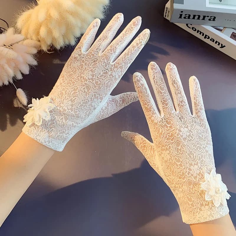 Summer lace sun protection gloves for women, driving and riding electric cars, breathable ice silk touch screen bridal