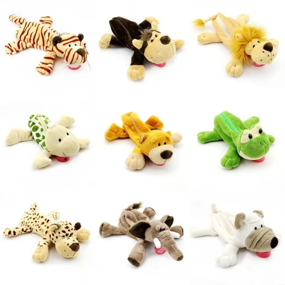 Simpatici sacchetti per matite in peluche Borsa portaoggetti Kawaii per animali della foresta creativa Leone Scimmia Custodia per cancelleria di grande capacità regalo