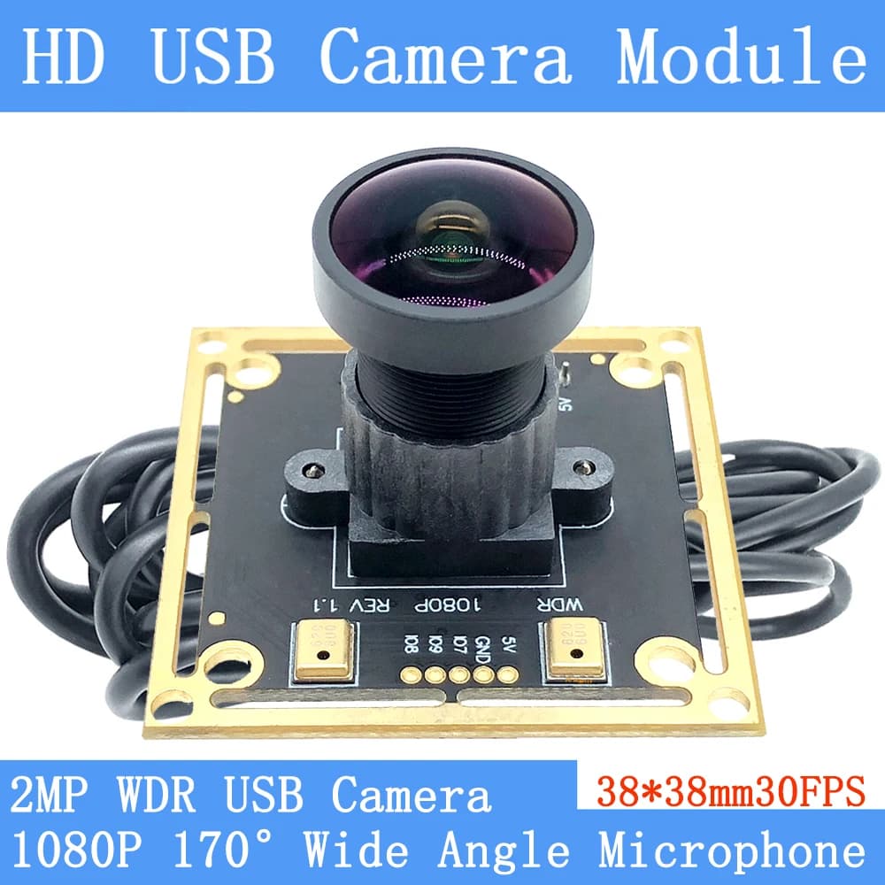 2 MP Webcam with zero distortion 170 ° Wide-angle Retro Lighting OTG UVC 30FPS 1080P USB Camera Module Audio Support