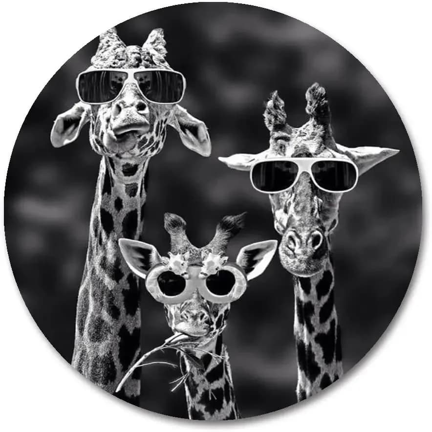 Round mouse mat with giraffe, mouse mat with funny family giraffe round rubber mouse pad anti-slip mouse mat