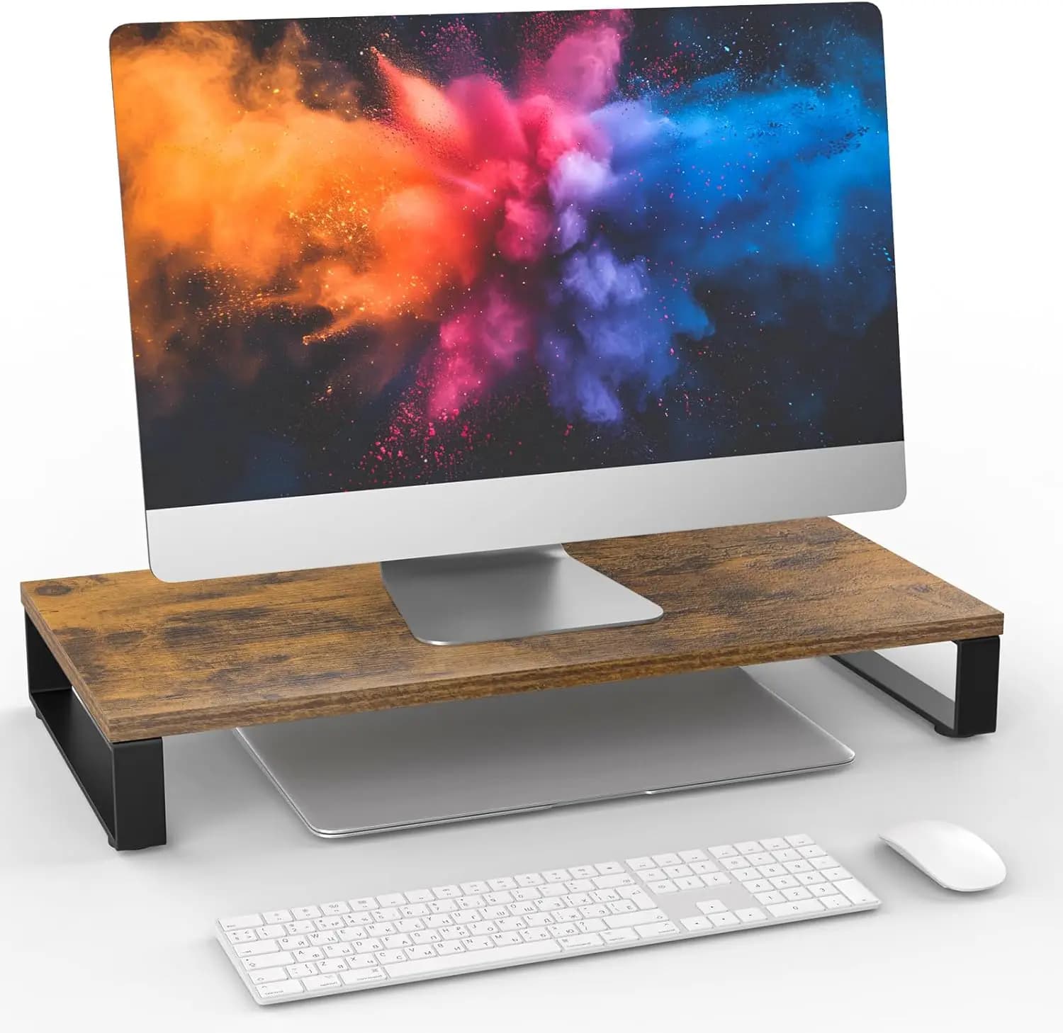 Supporto per monitor in legno e acciaio con organizer per scrivania, laptop, PC, stampante - 24x12 pollici