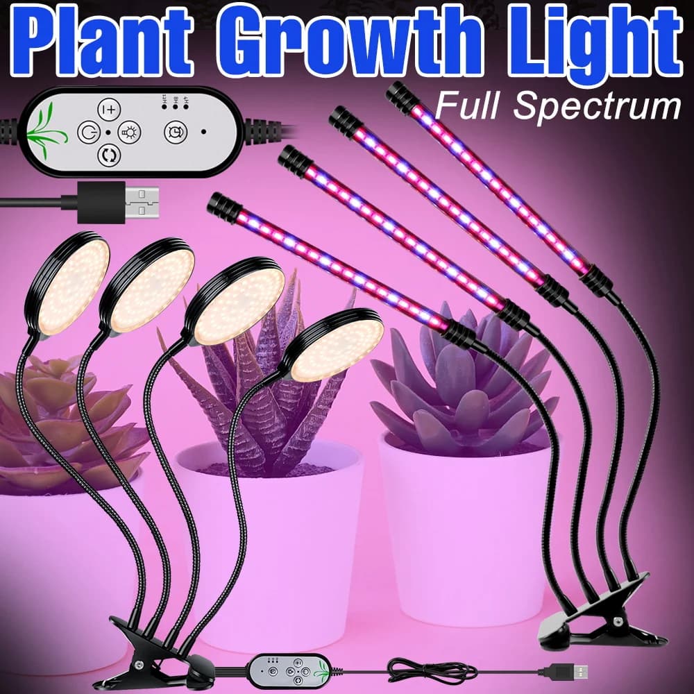 USB DC5V LED Indoor Growth Lamp Full Spectrum Plant Cultivation Fill Light 1/2/3/4Heads For Hydroponic Flower Potted Succulents