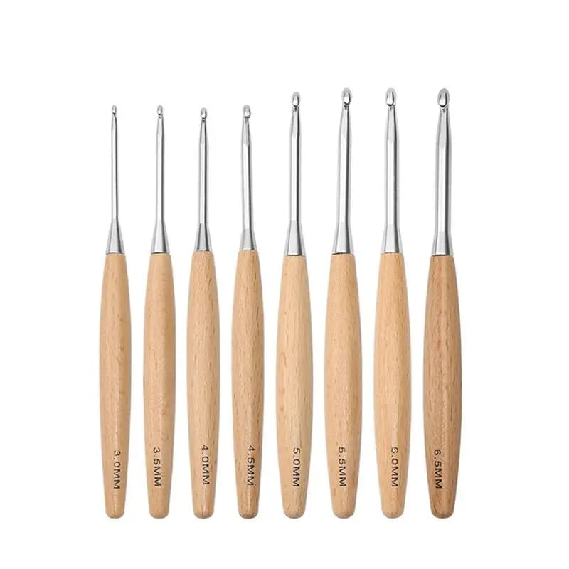 Set di 8 uncinetti in legno da 3,0 mm a 6,5 mm, con impugnatura ergonomica, resistenti e facili da usare, colore legno