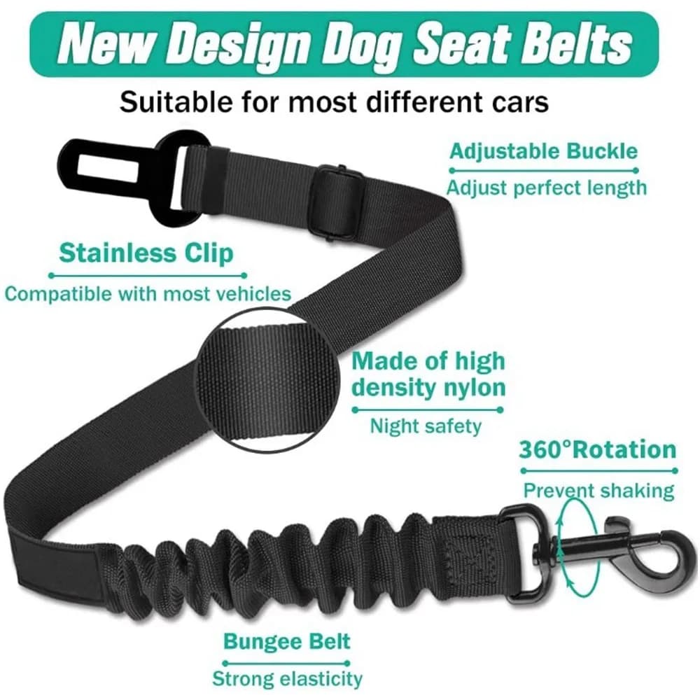 Cintura di sicurezza per auto per cani avanzata Seggiolino per auto per cani da compagnia Materiale in nylon Fibbia per sedile Lunghezza regolabile Adatto a qualsiasi corda di trazione per cani da compagnia