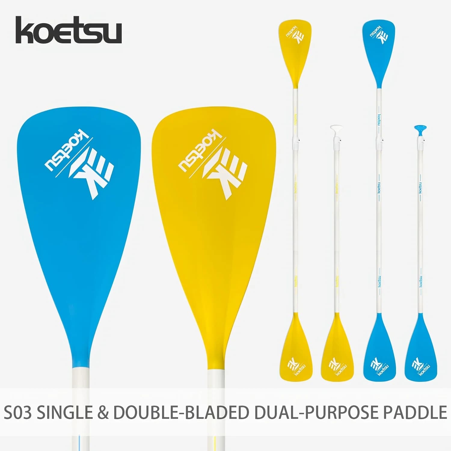 KOETSU S03 Dual Use Paddle Aluminum Alloy Construction White Yellow White Blue for SUP and Kayak Use