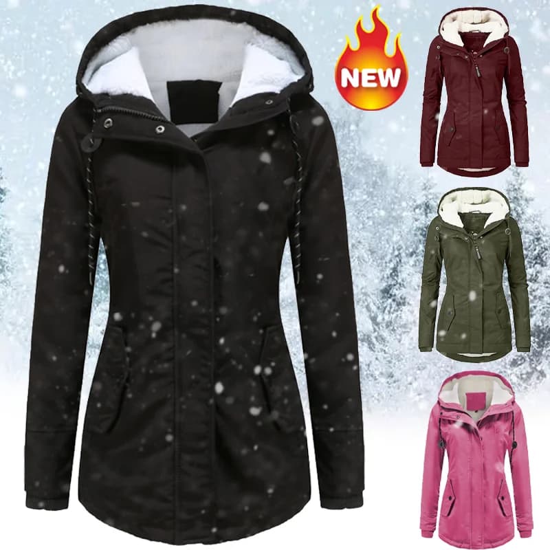 Cappotto caldo invernale Giacca da donna ispessita in peluche solido Cappotto parka antivento con cappuccio da escursionismo all'aperto