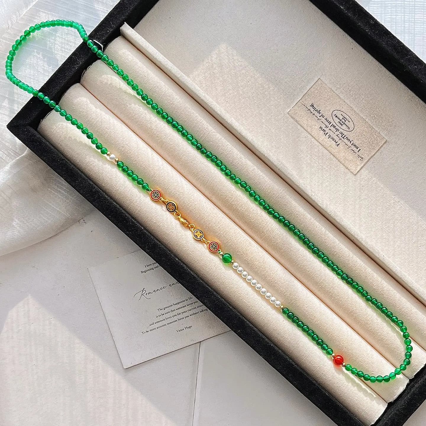 4mm High-quality 7A Imperial Green Natural Green Chalcedony Multi-layer Design Sweater Chain Necklace Collarbone Chain for Women