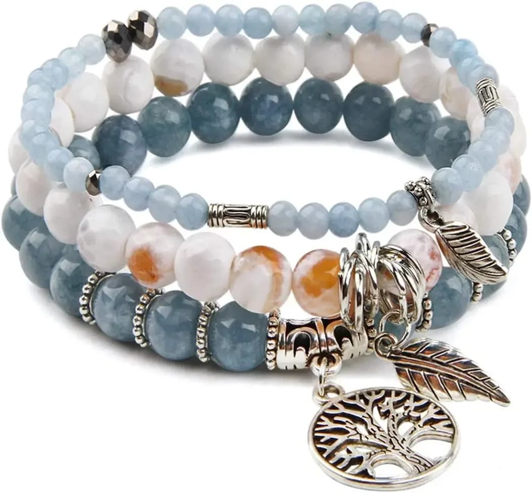 Braccialetti di Cristallo Curativi per Donne, Bracciali Elastici con Perline di Pietra Naturale da 8mm, Albero della Vita
