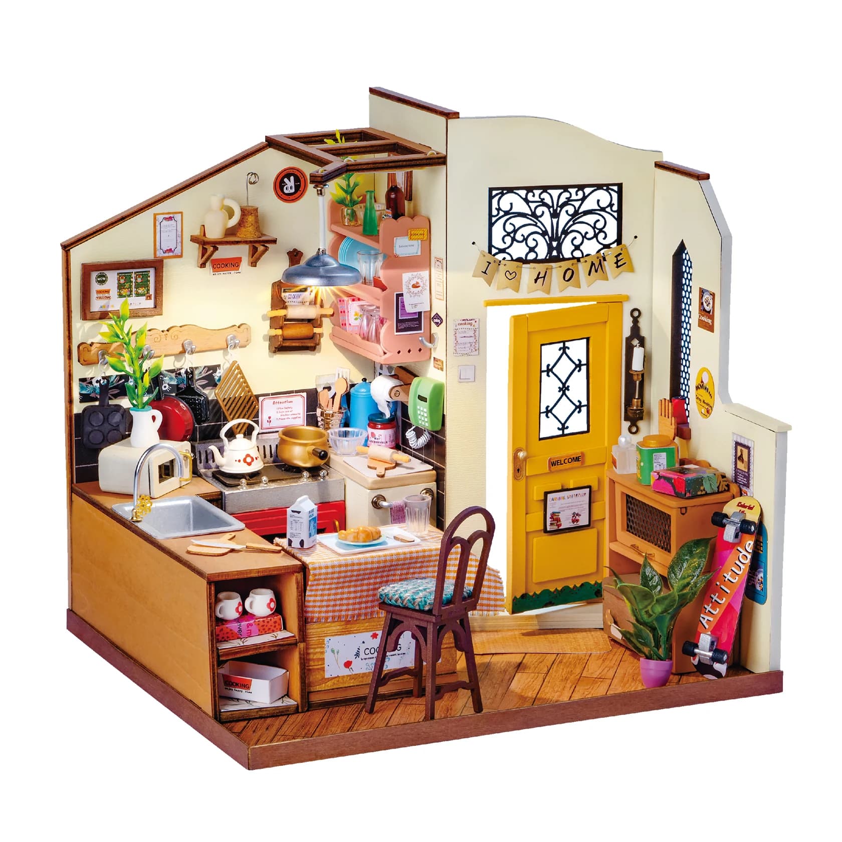 Kit Casa in Miniatura Fai-da-Te Rolife, Cucina Accogliente, Puzzle 3D in Legno, Modello di Casa delle Bambole per Decorazione Casa, Regalo per Adulti e Amici