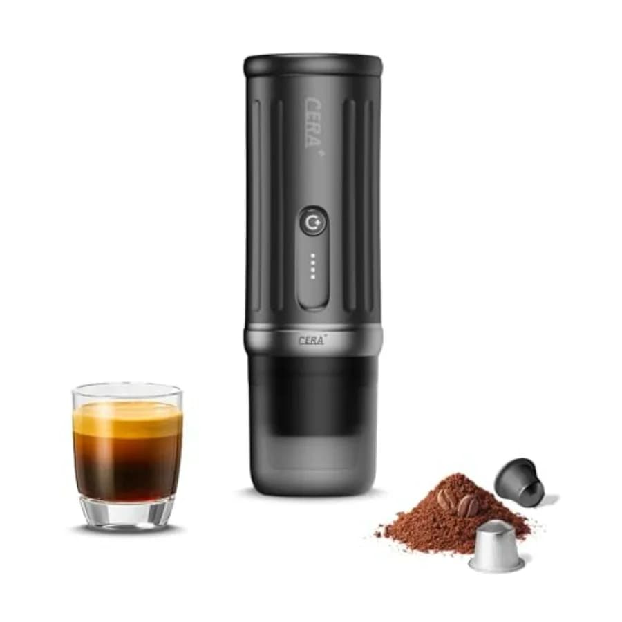 Macchina per Espresso Portatile Autoriscaldante per Campeggio, Escursionismo, Ufficio, Auto e Viaggi, 3 Batterie da 4500mAh, Fino a 8 Tazze per Carica, 20 Bar