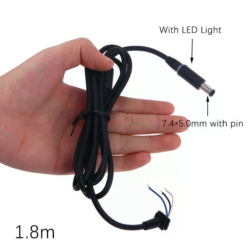 Cavo connettore a punta CC in rame per adattatore caricabatterie laptop, pin nero 7.4 x 5.0 7.4*5.0mm con luce LED 1.8M