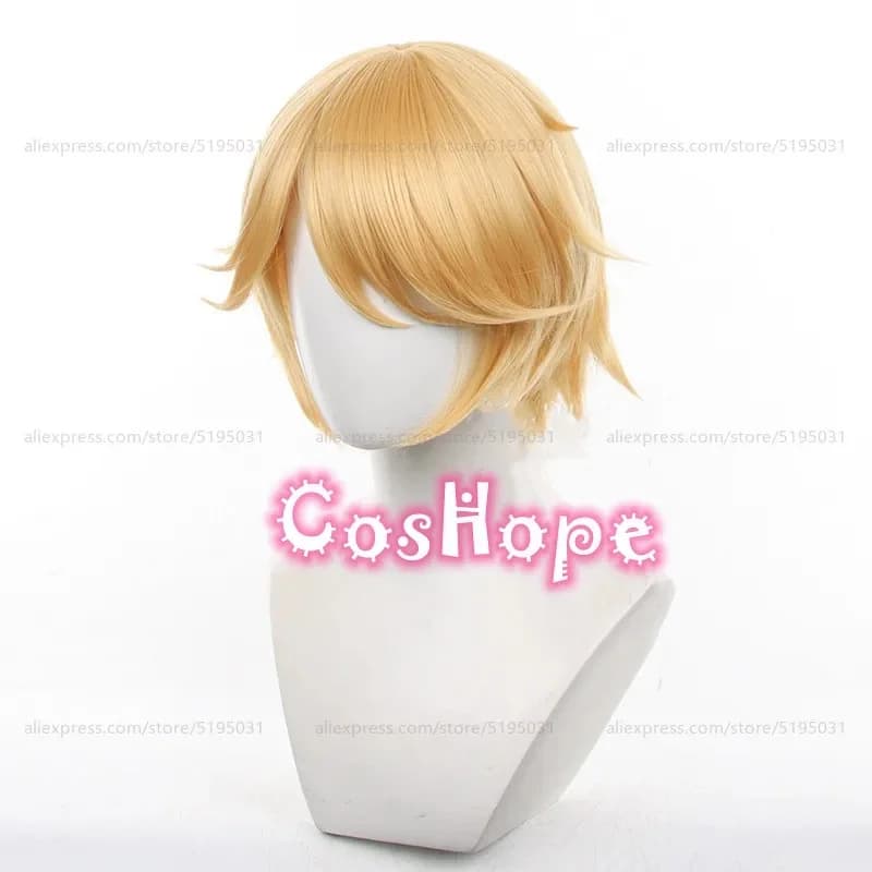 d;4'v\6.h/Postman Victor Grantz 30cm Short Hair Yellow Blonde Anime Cosplay Wig Heat Resista6;j'3\s,9'b/
