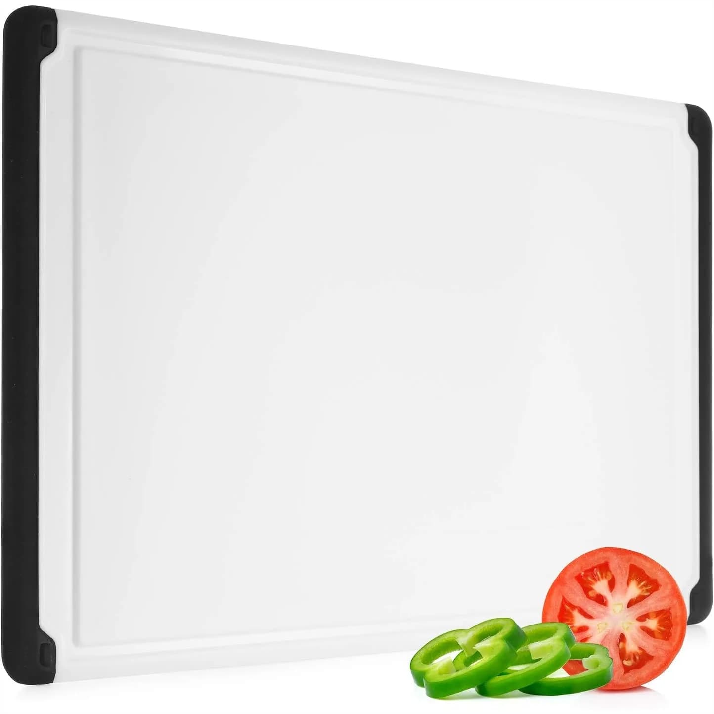 Tagliere in Plastica Extra Large con Scanalatura per Succhi e Piedini Antiscivolo, Lavabile in Lavastoviglie, Reversibile per Cucina