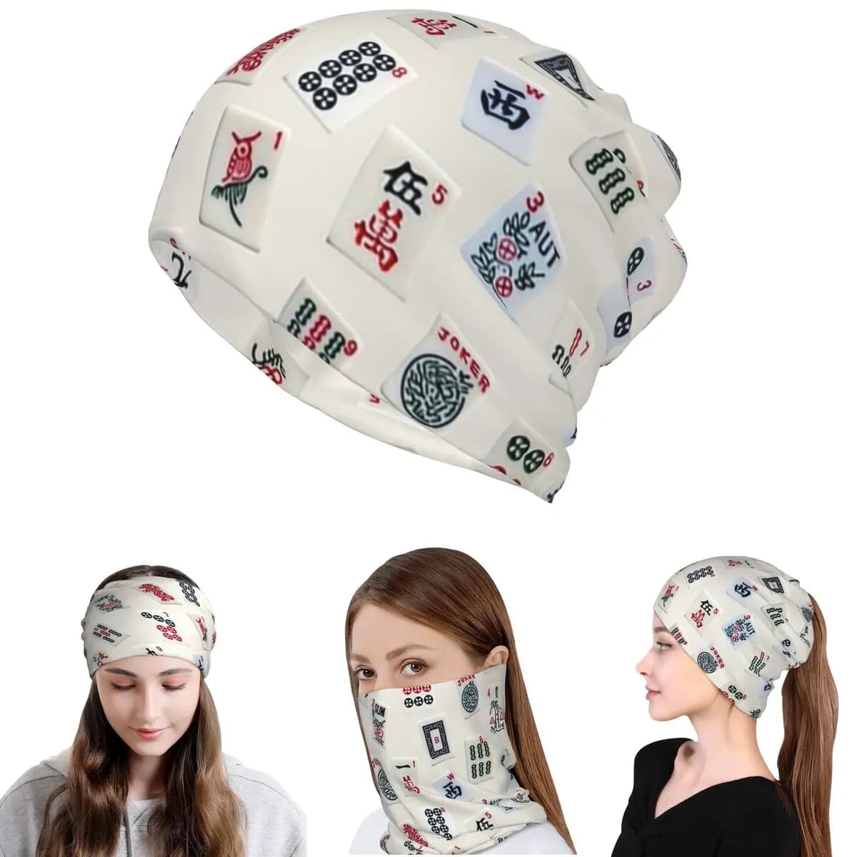 Bandana con design delle tessere del gioco Mahjong, copricollo, sciarpa per il viso, sciarpa calda per ciclismo, berretto per uomo e donna, lavabile