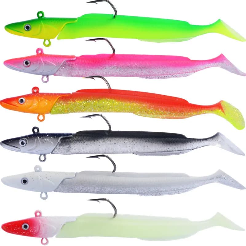 Long-distance sea fishing lead-head hook soft fish bait, lure bait, lead fish soft bait, night light lure, T-tail soft fish