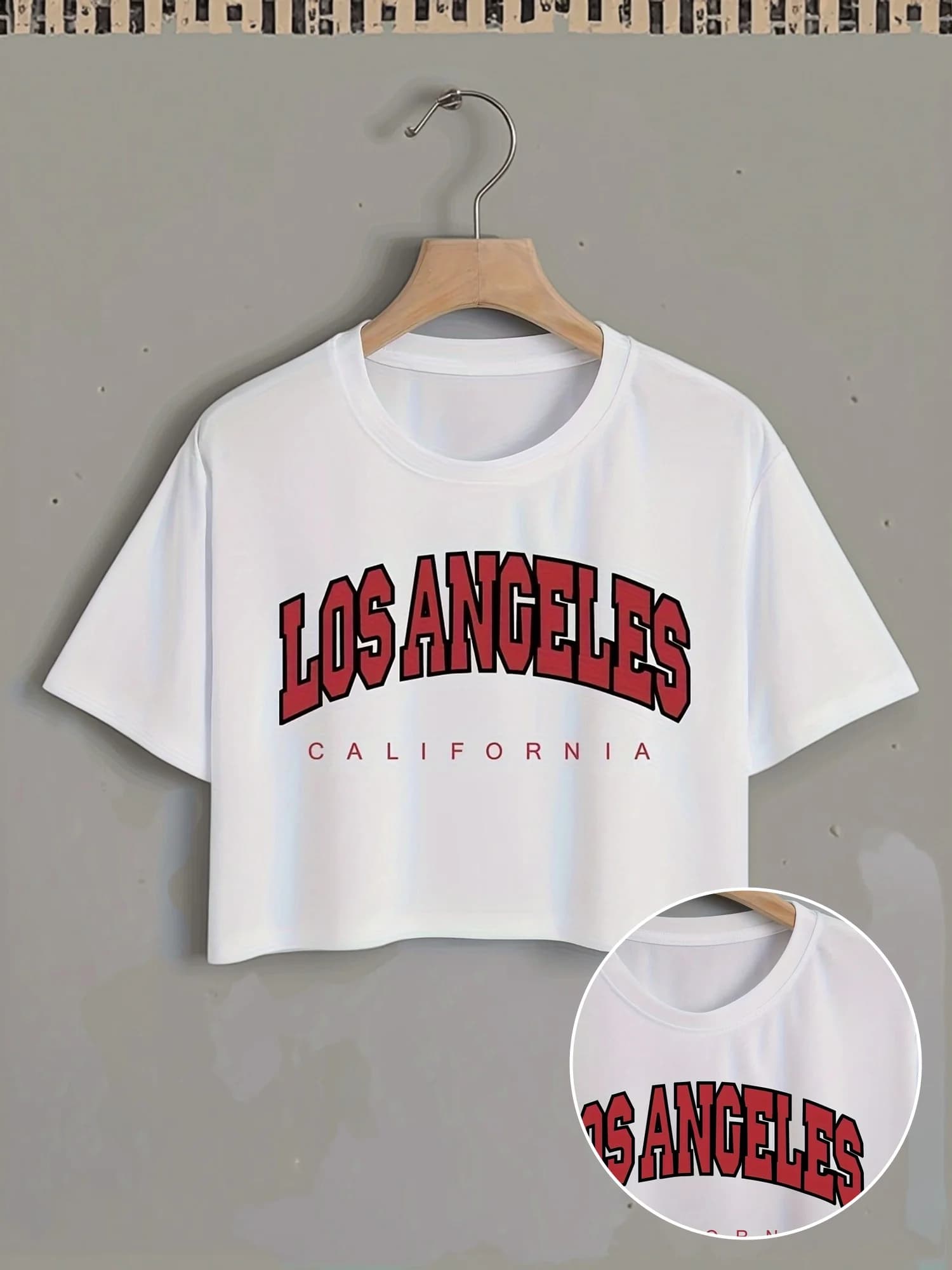 Chic Women's Crop Top with Trendy Letter LOS ANGELES Print Sexy Outfit Crew Neck Short Sleeve Cropped T Shirt Female Clothes 90s