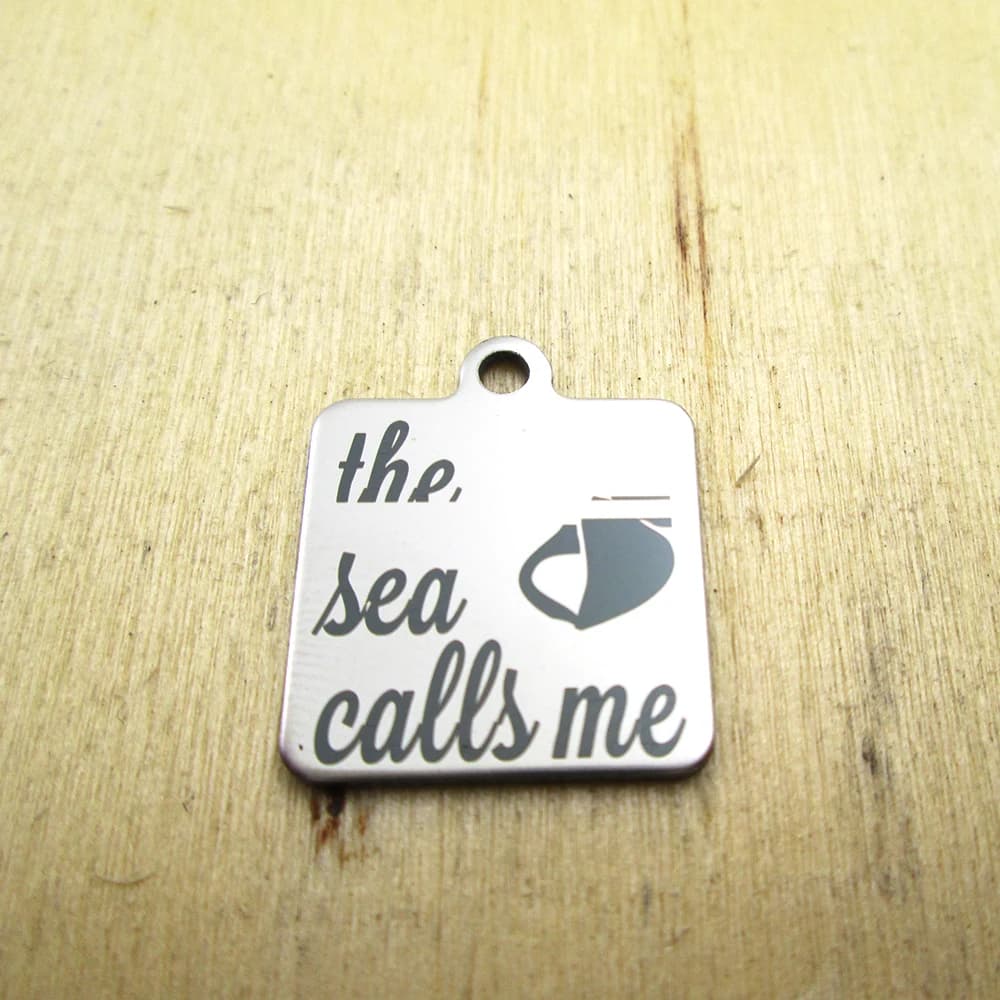 20 pieces - the sea calls me stainless steel pendants - laser engraved - customized - pendants with diy pendants