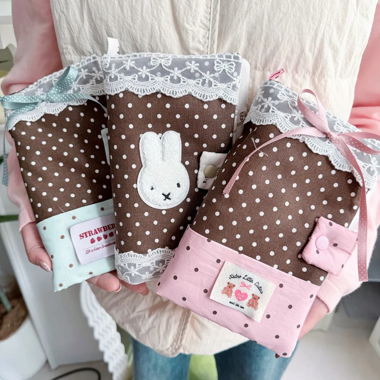 Kawaii Miffy Lace Polka Dot Notebook M5 Cover Journals Postcard Travel Pocket Sketch Books Photo Binder Office Diary Stationery
