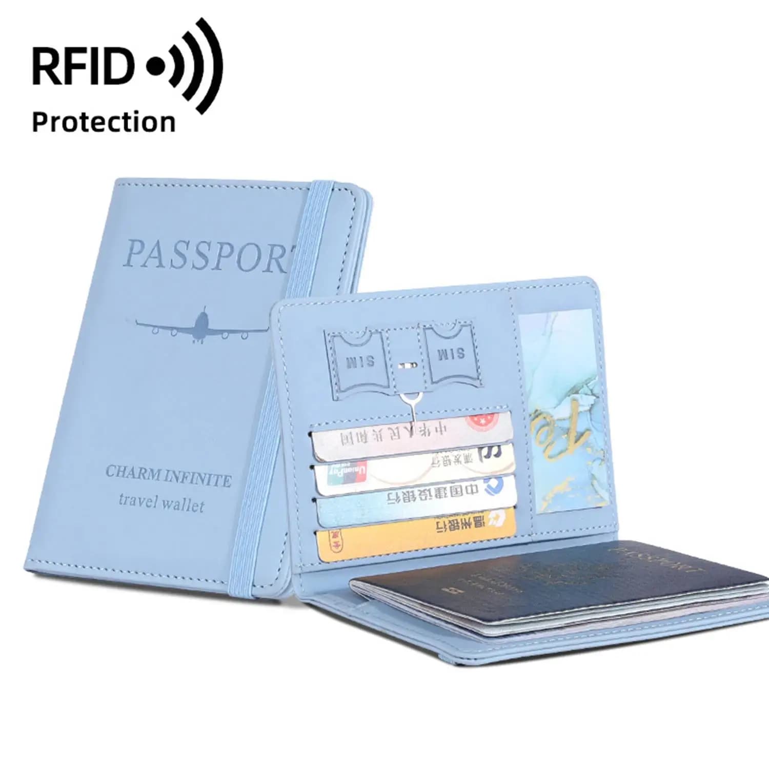 1pc nuovo porta passaporto in tinta unita blocco RFID slot per biglietti clip protettiva custodia protettiva borsa per carte da viaggio in pelle