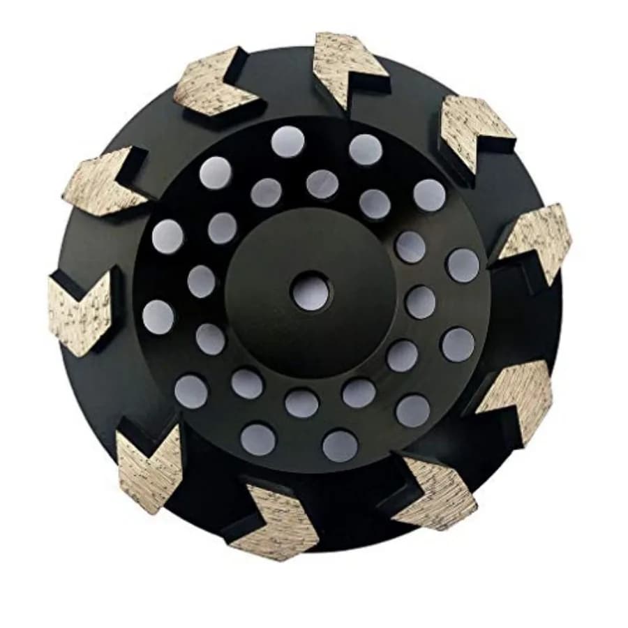 Disco diamantato a tazza da 7 pollici, grana 30/35, a segmenti a freccia per la rimozione di calcestruzzo, colla epossidica, mastice, vernice e rivestimenti, attacco 5/8-11