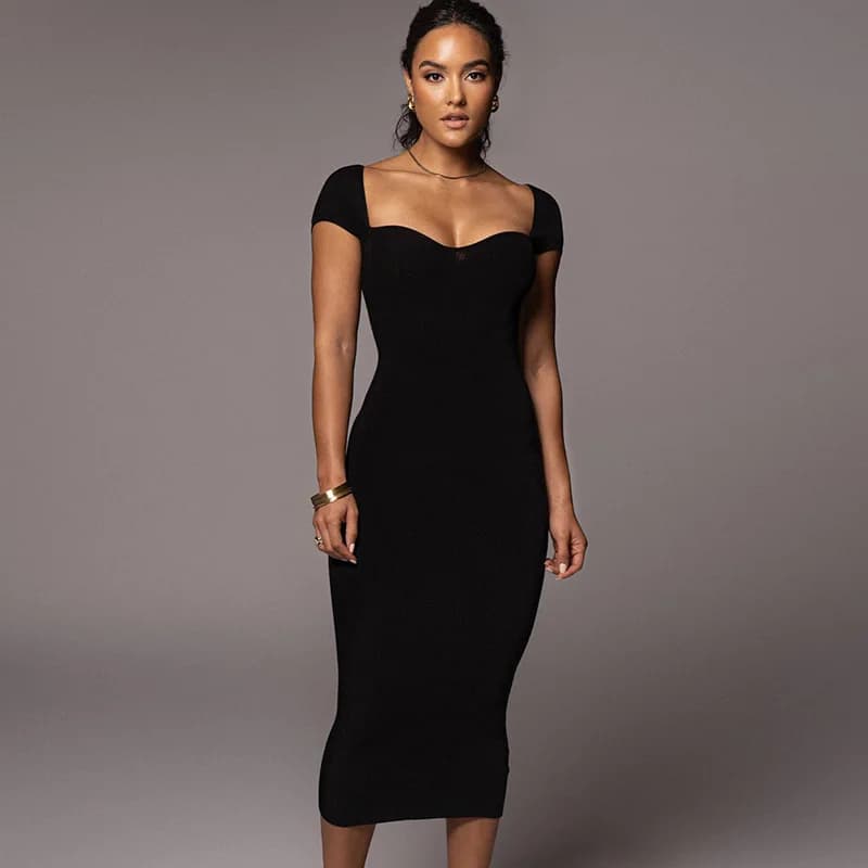 New Sexy Black Party Dress Fashionable Women's Cotton 100% Summer Collection Elegant Gown for Ladies