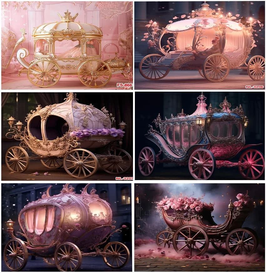 Fiaba carrozza fondali fiori notte rosa chiaro viola principessa compleanno arredamento festa sfondi fotografia Studio puntelli