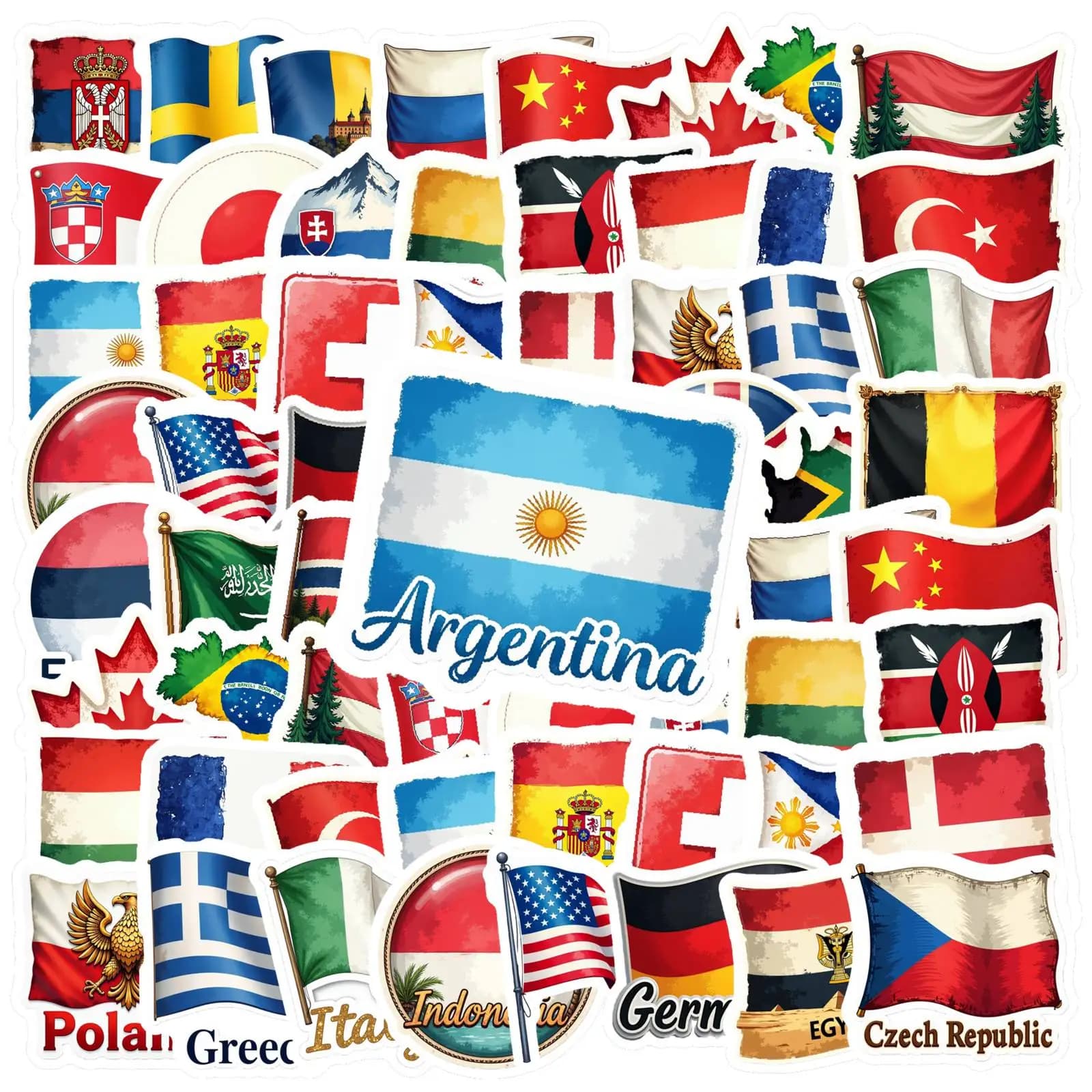 35 Adesivi Bandiere Nazionali Impermeabili in Vinile - Pacchetto di Adesivi Bandiere del Mondo, Decalcomanie con Emblemi Nazionali per Laptop, Valigie da Viaggio e Bagagli