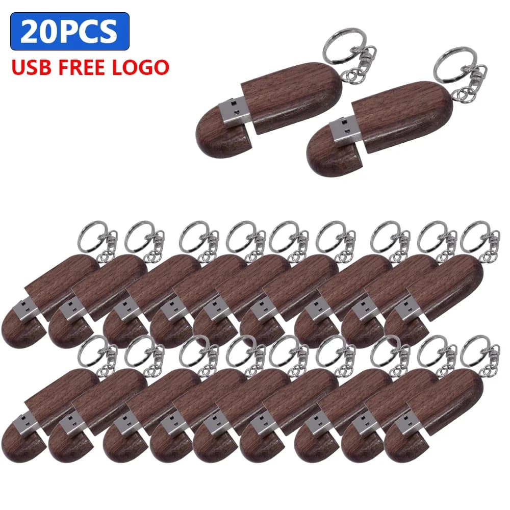 20 pz Moda Acero Legno Logo Personalizzato Gratuito Noce Pendrive con Portachiavi Usb Flash Drive 8 GB 16G 32 GB USB Stick 2.0 Regalo