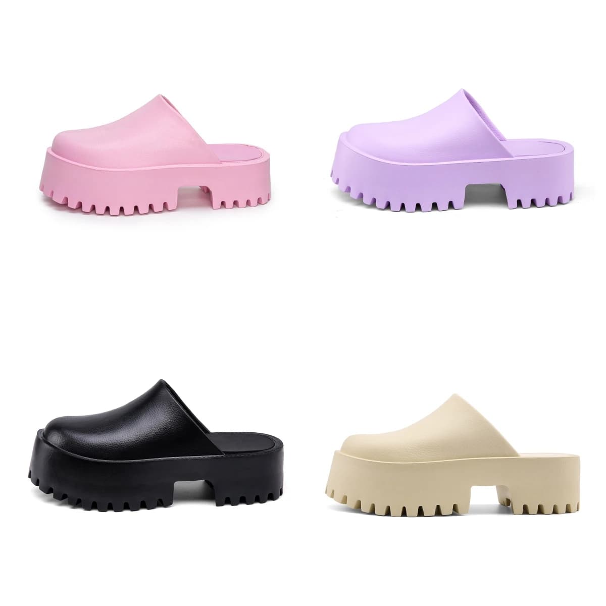 Women's Thick Sole Heightening Mules, Solid Color EVA Backless Slippers, Fashion Outdoor Summer Beach Shoes 858