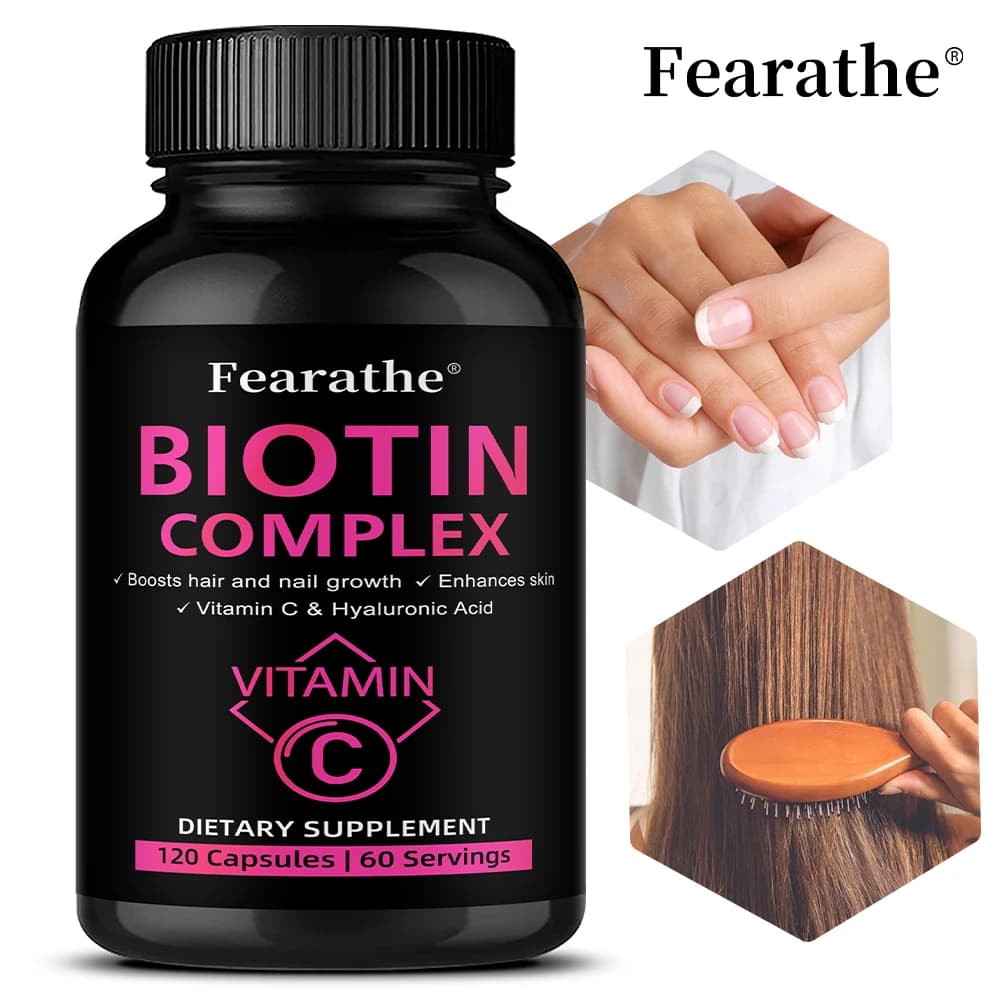 Biotina con acido ialuronico e collagene - Vitamina per la crescita dei capelli per uomini e donne, adatta per unghie e pelle, regolatore immunitario
