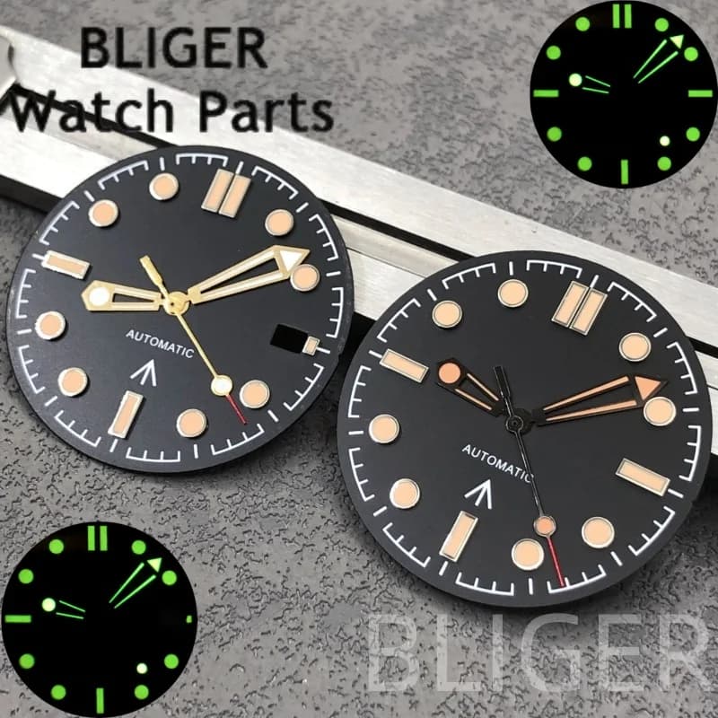 BLIGER NH35 31mm Black Sterile Watch Dial With Watch Sets Luminous Fit NH35 NH36 PT5000 ETA2824 Movement Replacement Watch Parts