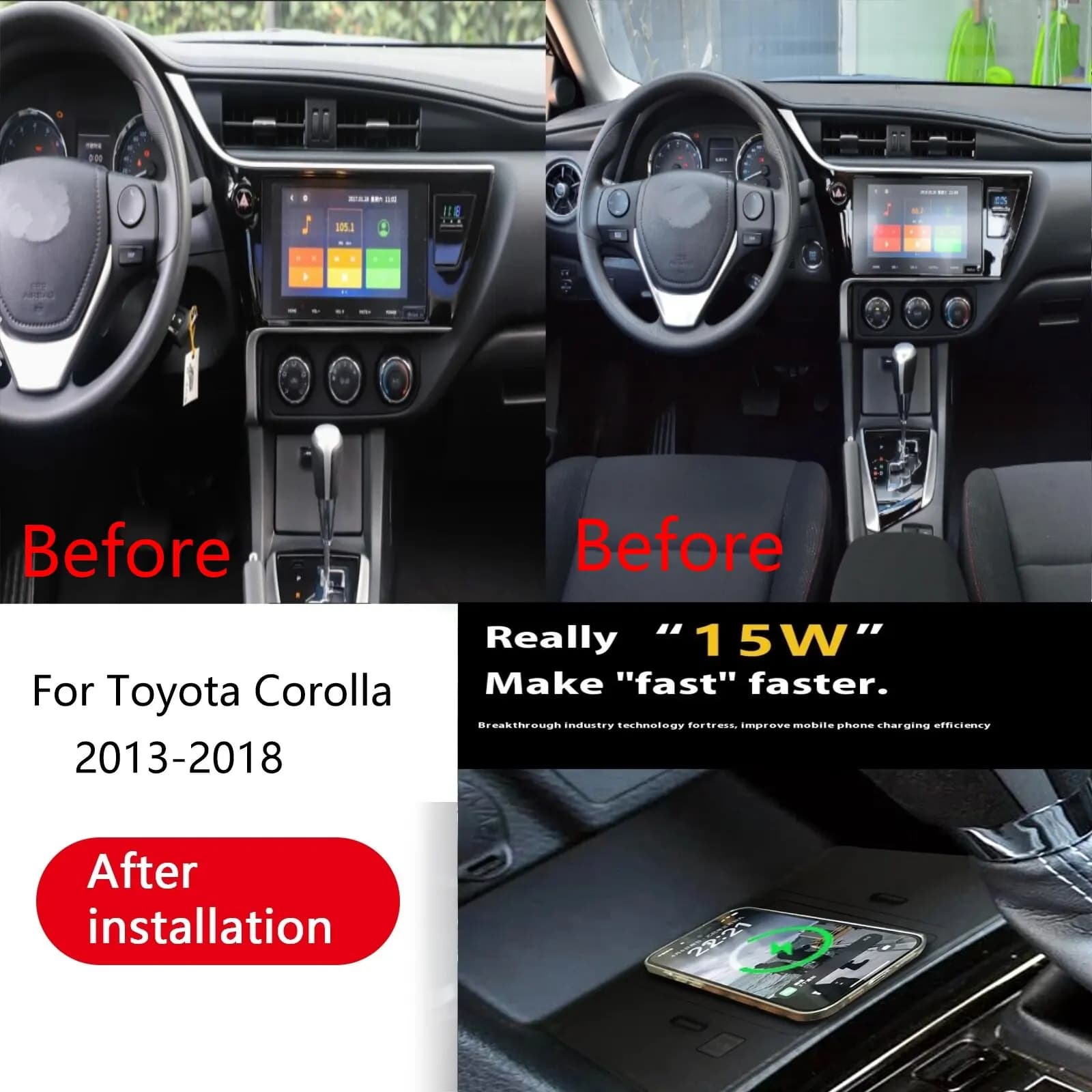 2 DIN The latest 15W wireless charger, special fast charging panel for integrated QI phone Car accessories for Toyota Corolla 2013- 2018