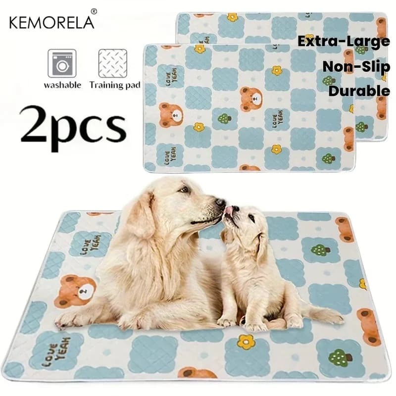 Kemorela 2pcs Washable Reusable Dog Training Mats for Pet Training Ideal for Car Sofa Living Room Summer Outdoor Picnic Dogs Mat