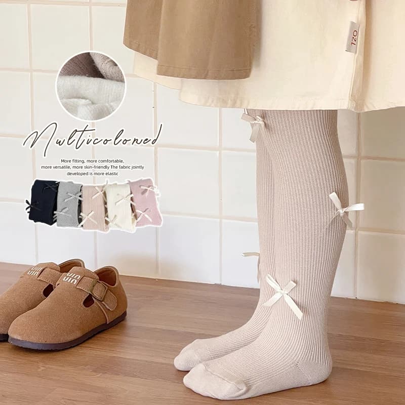 0-12Y neonate inverno collant a righe a costine in pile di cotone all-over fiocco collant morbido caldo lavorato a maglia elastico Kawaii bambini leggings