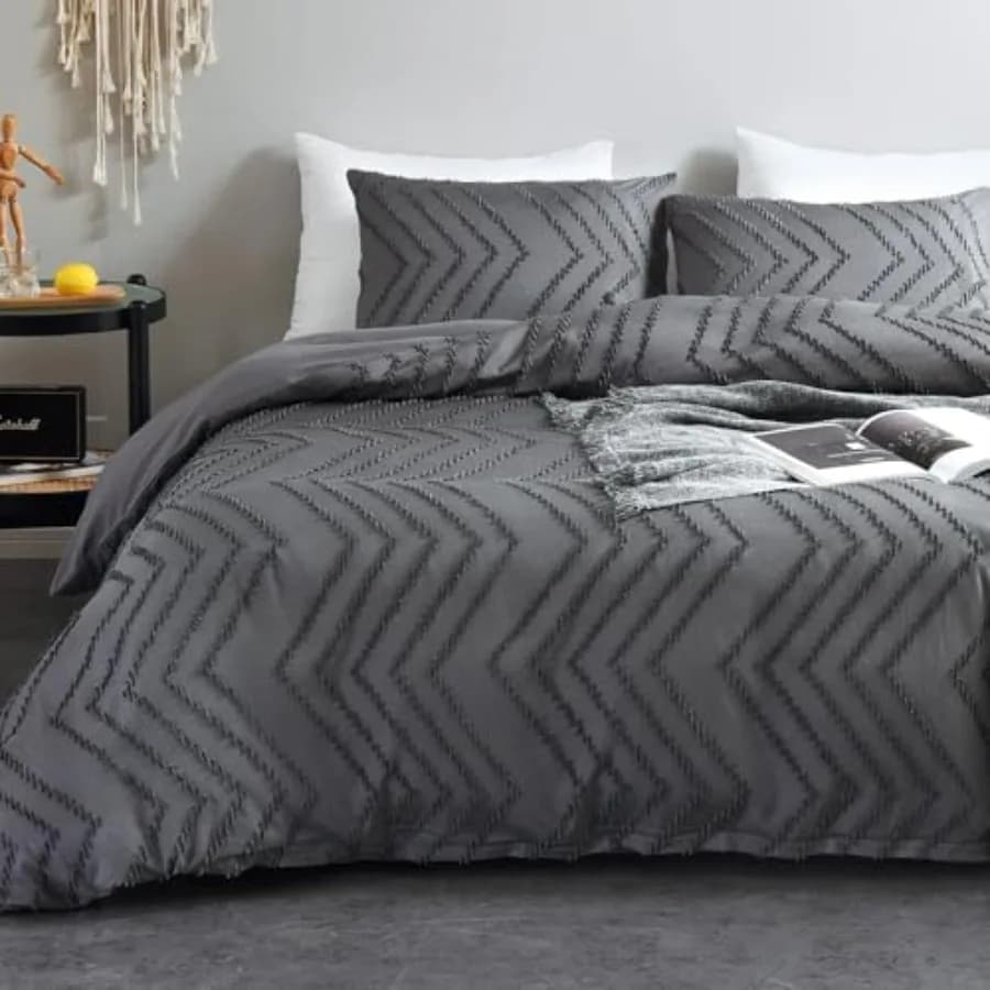 Set Copripiumino Boho, Copripiumini Trapuntati, Copripiumino in Microfibra Morbida Lavata, Set 3 Pezzi con Ricami Stile Shabby Chic