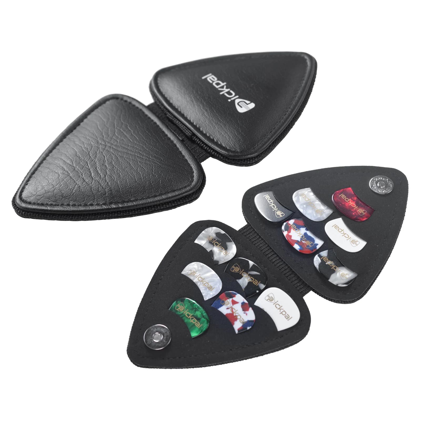 PICKPAL Custodia per plettri per chitarra Custodia in similpelle nera 9.5 * 9.5 * 1.5 cm Include 12 pezzi Plettri per chitarra a colori casuali
