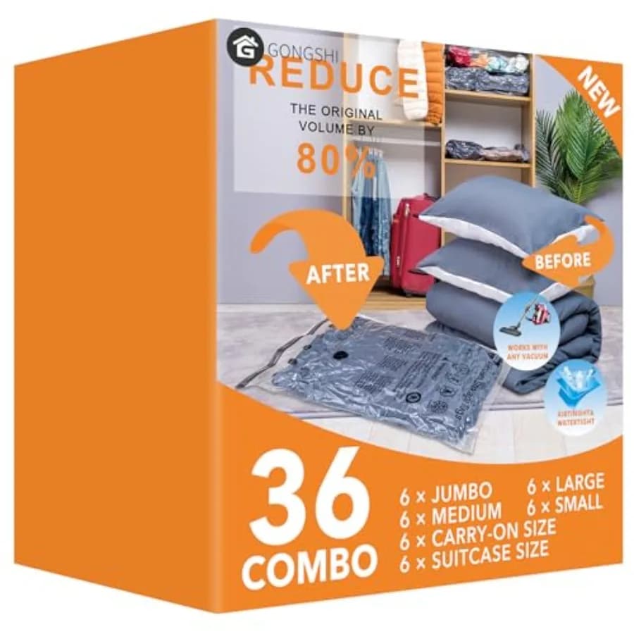 Vacuum Storage Bags, Space Saver Seal Bags For Clothing, Travel Luggage, Blankets, Comforters, Pillows, Clothes Storage.36 Comb